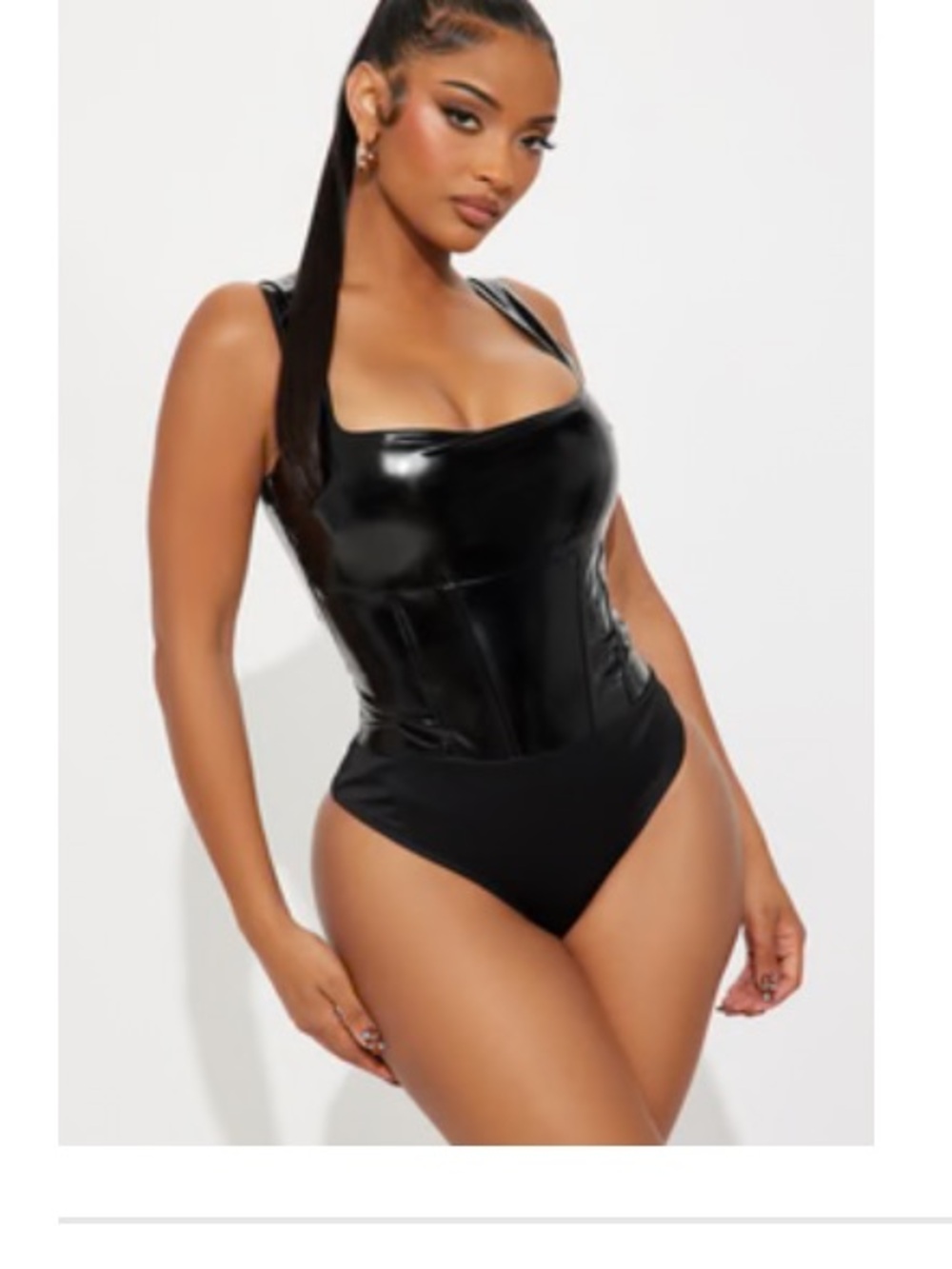 Fashion Nova Sleek faux leather Black bodysuit/onesie | small | NWT